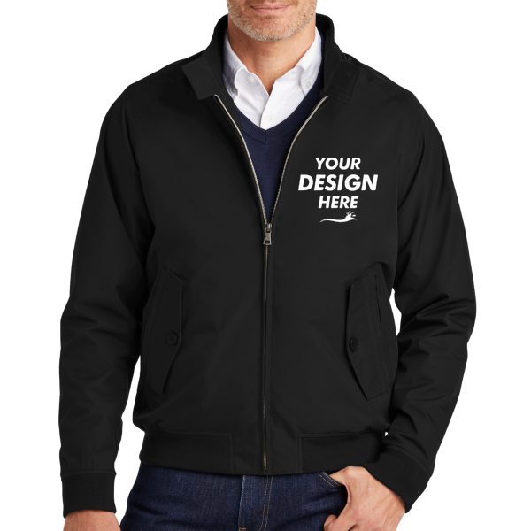 Brooks Brothers Bomber Jacket, Deep Black, Front view, Mockup