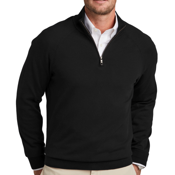 Brooks Brothers Cotton Stretch 1/4 Zip Sweater, Deep Black, Front view