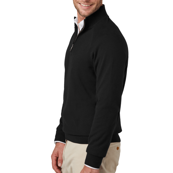 Brooks Brothers Cotton Stretch 1/4 Zip Sweater, Deep Black, Left Sleeve view