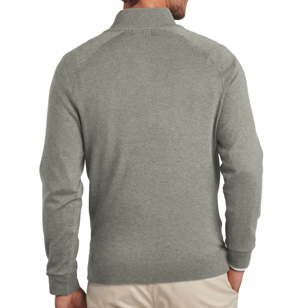 Brooks Brothers Cotton Stretch 1/4 Zip Sweater, Light Shadow Grey Heather, Back view
