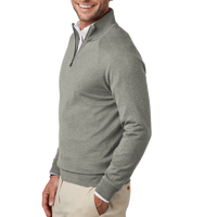 Brooks Brothers Cotton Stretch 1/4 Zip Sweater, Light Shadow Grey Heather, Left Sleeve view