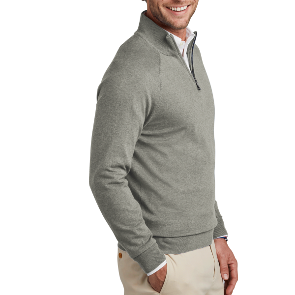 Brooks Brothers Cotton Stretch 1/4 Zip Sweater, Light Shadow Grey Heather, Right Sleeve view