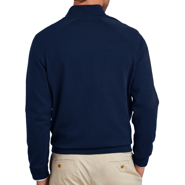 Brooks Brothers Cotton Stretch 1/4 Zip Sweater, Navy Blazer, Back view