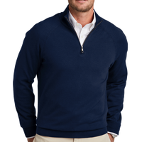 Brooks Brothers Cotton Stretch 1/4 Zip Sweater, Navy Blazer, Front view