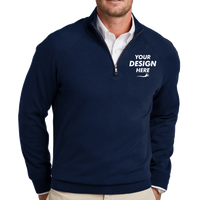 Brooks Brothers Cotton Stretch 1/4 Zip Sweater, Navy Blazer, Front view, Mockup