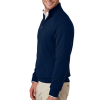 Brooks Brothers Cotton Stretch 1/4 Zip Sweater, Navy Blazer, Left Sleeve view
