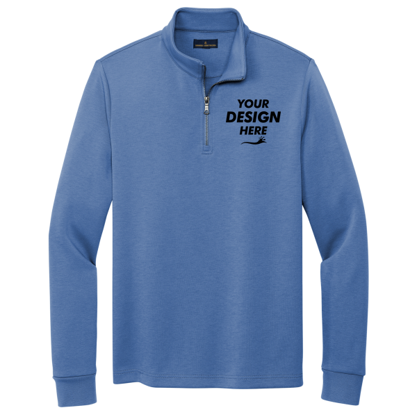 Brooks Brothers Double Knit 1/4 Zip, Charter Blue, Front view, Mockup
