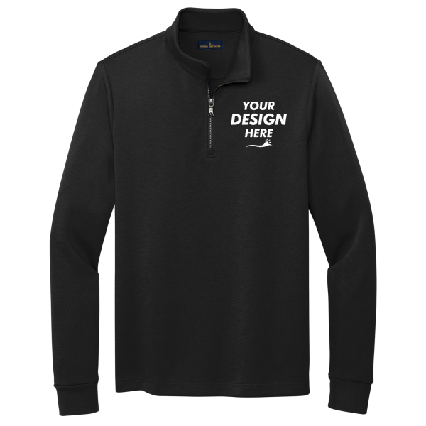 Brooks Brothers Double Knit 1/4 Zip, Deep Black, Front view, Mockup