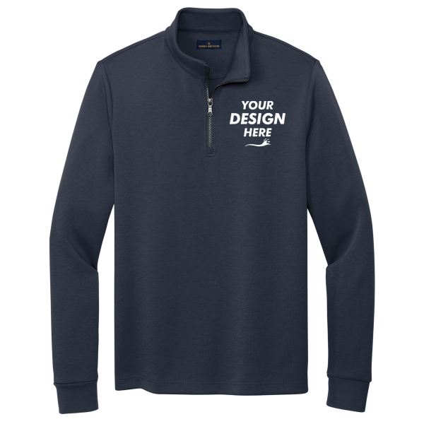 Brooks Brothers Double Knit 1/4 Zip, Night Navy, Front view, Mockup