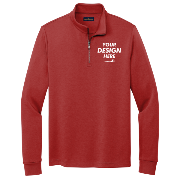 Brooks Brothers Double Knit 1/4 Zip, Rich Red, Front view, Mockup