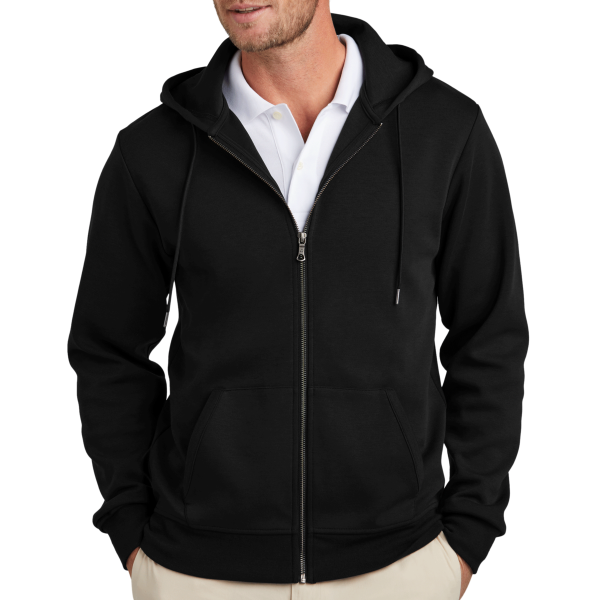 Brooks Brothers Double Knit Full Zip Hoodie, Deep Black, Front view