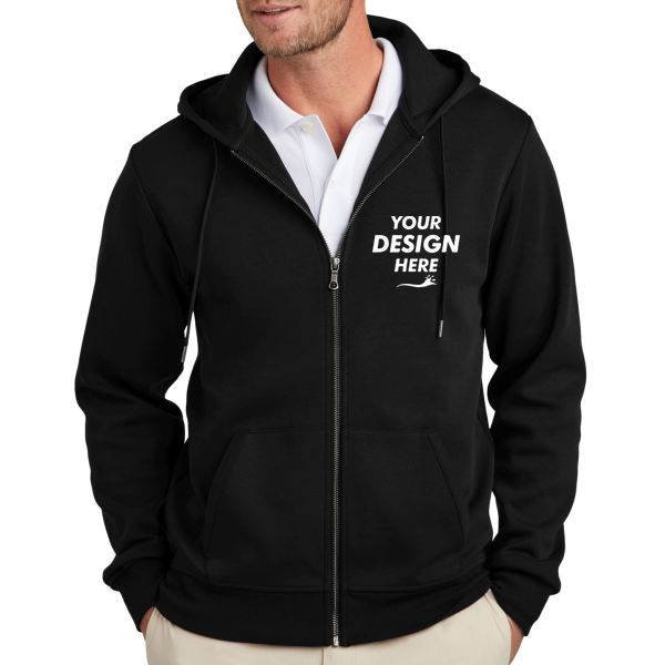 Brooks Brothers Double Knit Full Zip Hoodie, Deep Black, Front view, Mockup