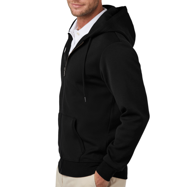 Brooks Brothers Double Knit Full Zip Hoodie, Deep Black, Left Sleeve view