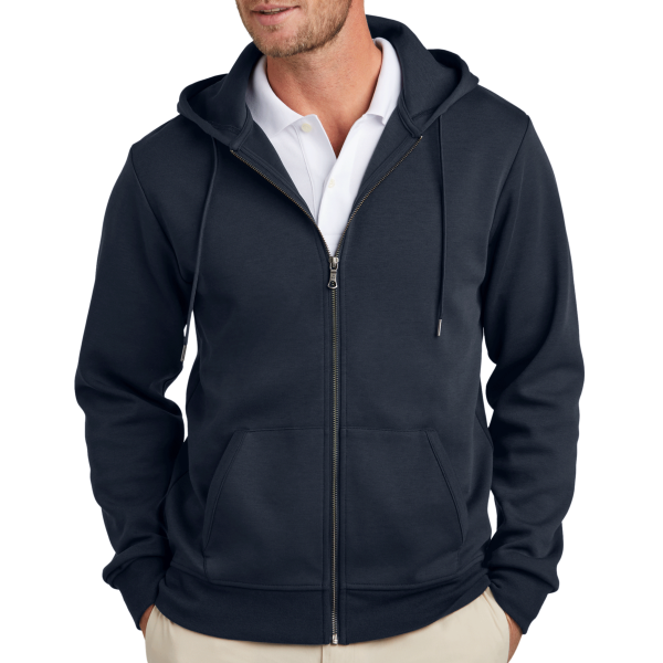 Brooks Brothers Double Knit Full Zip Hoodie, Night Navy, Front view