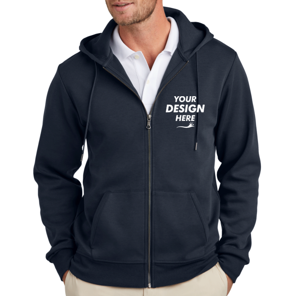 Brooks Brothers Double Knit Full Zip Hoodie, Night Navy, Front view, Mockup