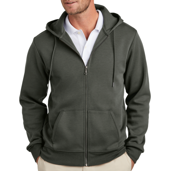 Brooks Brothers Double Knit Full Zip Hoodie, Windsor Grey, Front view