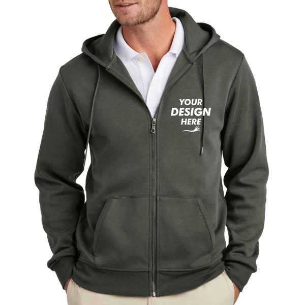 Brooks Brothers Double Knit Full Zip Hoodie, Windsor Grey, Front view, Mockup