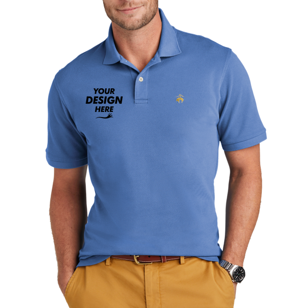 Brooks Brothers Pima Cotton Pique Polo, Charter Blue, Front view, Mockup