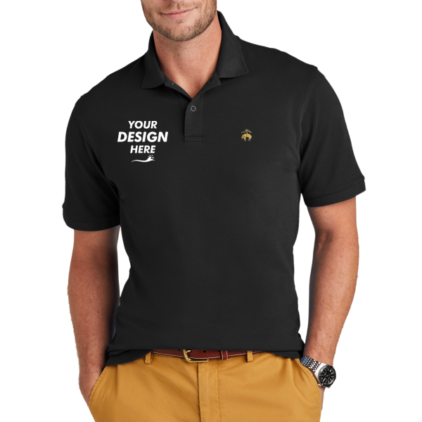 Brooks Brothers Pima Cotton Pique Polo, Deep Black, Front view, Mockup