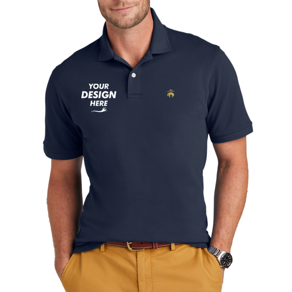 Brooks Brothers Pima Cotton Pique Polo, Navy Blazer, Front view, Mockup