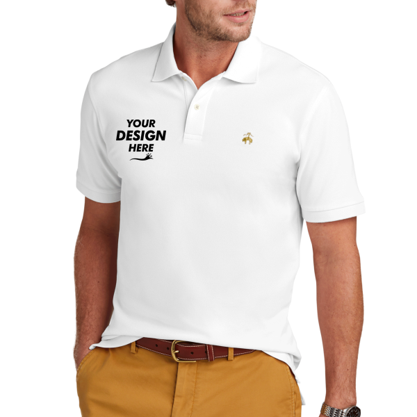 Brooks Brothers Pima Cotton Pique Polo, White, Front view, Mockup