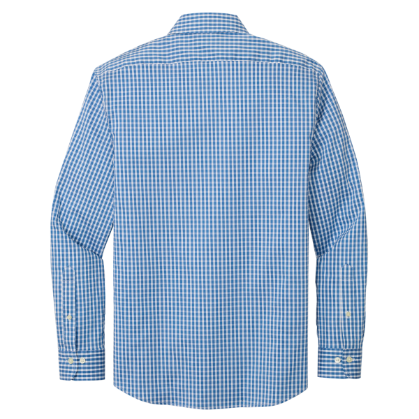 Brooks Brothers Tech Stretch Patterned Shirt, Charter Blue Check / Charter Blue Check, Back view
