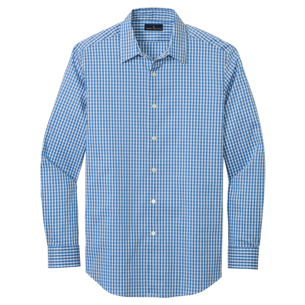 Brooks Brothers Tech Stretch Patterned Shirt, Charter Blue Check / Charter Blue Check, Front view