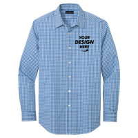 Brooks Brothers Tech Stretch Patterned Shirt, Charter Blue Check / Charter Blue Check, Front view, Mockup