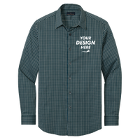 Brooks Brothers Tech Stretch Patterned Shirt, Dark Pine Multi Check / Dark Pine Multi Check, Front view, Mockup