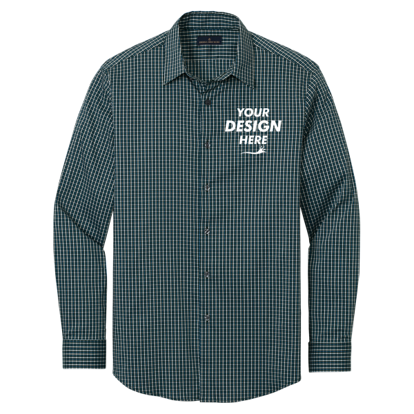 Brooks Brothers Tech Stretch Patterned Shirt, Dark Pine Multi Check / Dark Pine Multi Check, Front view, Mockup