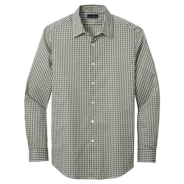 Brooks Brothers Tech Stretch Patterned Shirt, Deep Black Check / Deep Black Check, Front view