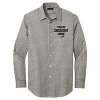Brooks Brothers Tech Stretch Patterned Shirt, Deep Black Check / Deep Black Check, Front view, Mockup
