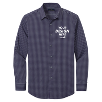 Brooks Brothers Tech Stretch Patterned Shirt, Navy Blazer Multi Check / Navy Blazer Multi Check, Front view, Mockup
