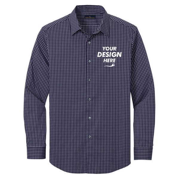 Brooks Brothers Tech Stretch Patterned Shirt, Navy Blazer Multi Check / Navy Blazer Multi Check, Front view, Mockup