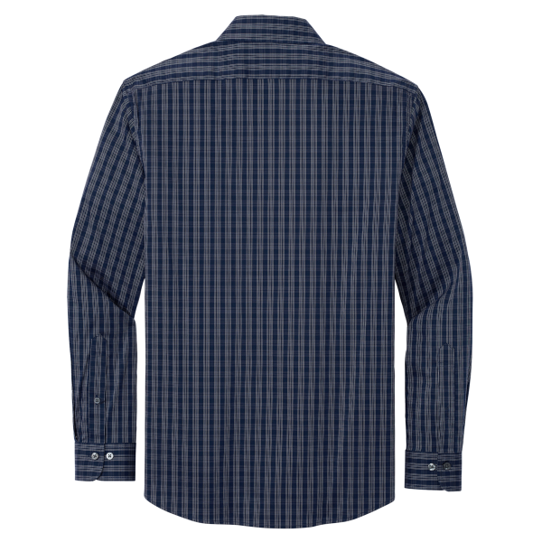 Brooks Brothers Tech Stretch Patterned Shirt, Navy Blazer / White Grid Check, Back view