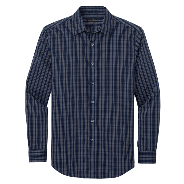 Brooks Brothers Tech Stretch Patterned Shirt, Navy Blazer / White Grid Check, Front view