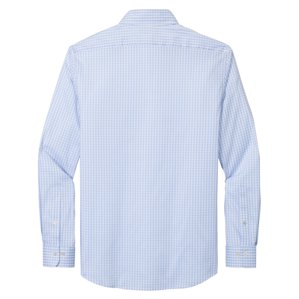 Brooks Brothers Tech Stretch Patterned Shirt, Newport Blue / Pearl Pink Fine Check, Back view
