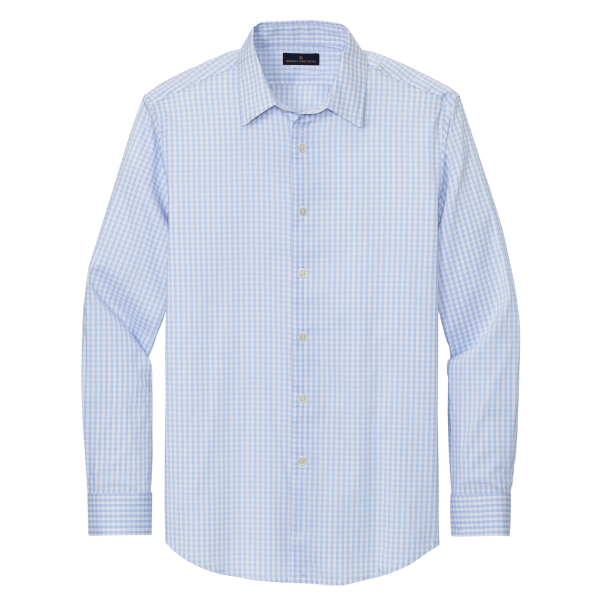 Brooks Brothers Tech Stretch Patterned Shirt, Newport Blue / Pearl Pink Fine Check, Front view