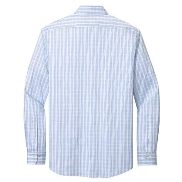 Brooks Brothers Tech Stretch Patterned Shirt, White / Newport Blue Grid Check, Back view