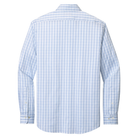 Brooks Brothers Tech Stretch Patterned Shirt, White / Newport Blue Grid Check, Back view