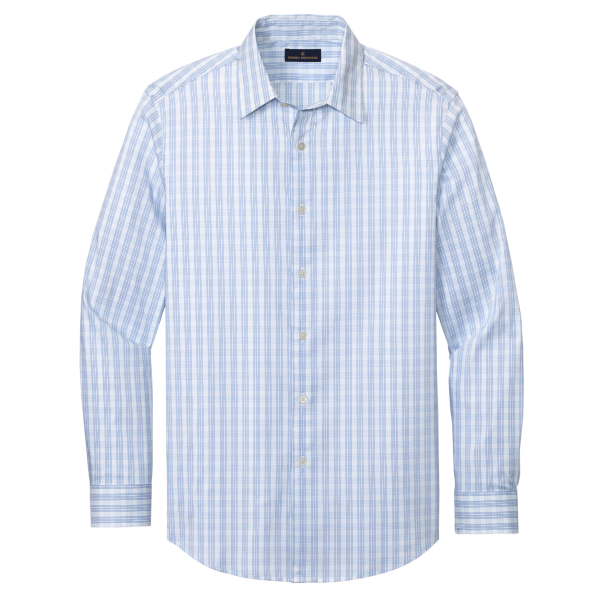 Brooks Brothers Tech Stretch Patterned Shirt, White / Newport Blue Grid Check, Front view