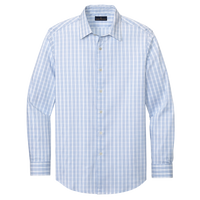 Brooks Brothers Tech Stretch Patterned Shirt, White / Newport Blue Grid Check, Front view