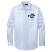 Brooks Brothers Tech Stretch Patterned Shirt, White / Newport Blue Grid Check, Front view, Mockup
