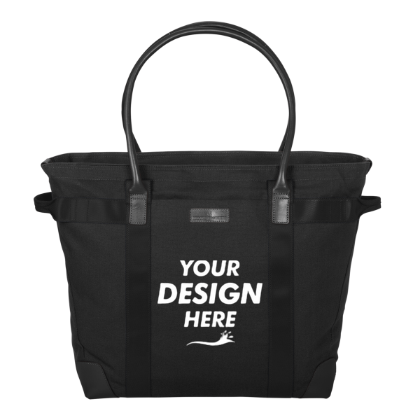 Brooks Brothers Wells Laptop Tote, Black, Front view, Mockup