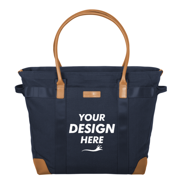 Brooks Brothers Wells Laptop Tote, Navy Blazer, Front view, Mockup