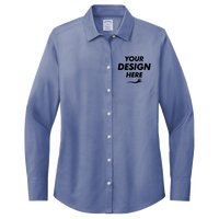 Brooks Brothers Women's Wrinkle Free Stretch Pinpoint Shirt, Cobalt Blue, Front view, Mockup