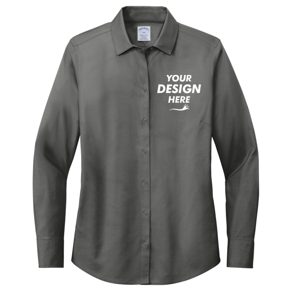 Brooks Brothers Women's Wrinkle Free Stretch Pinpoint Shirt, Deep Black, Front view, Mockup