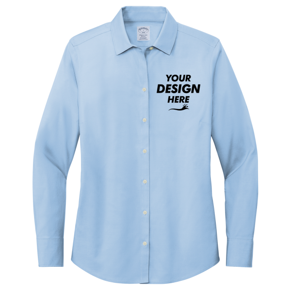 Brooks Brothers Women's Wrinkle Free Stretch Pinpoint Shirt, Newport Blue, Front view, Mockup