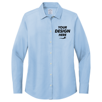 Brooks Brothers Women's Wrinkle Free Stretch Pinpoint Shirt, Newport Blue, Front view, Mockup