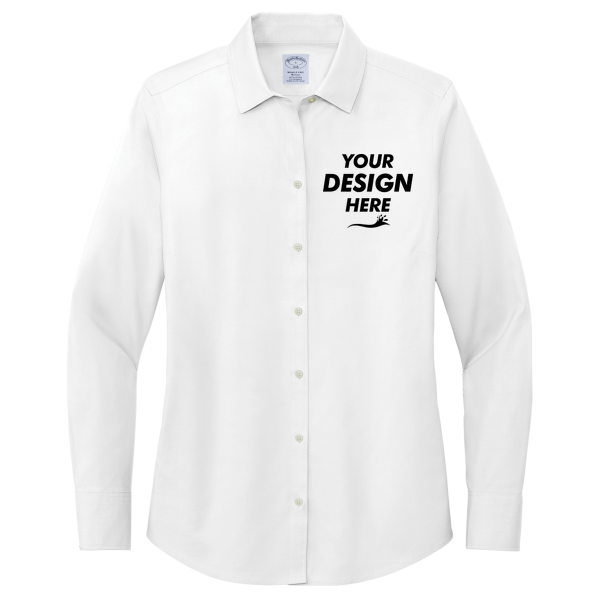 Brooks Brothers Women's Wrinkle Free Stretch Pinpoint Shirt, White, Front view, Mockup